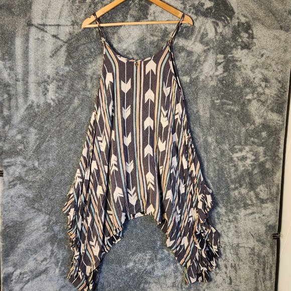 Billabong Grey Mini Dress Handkerchief Hem Boho Hippie Arrow Womens Size Medium - Picture 4 of 13